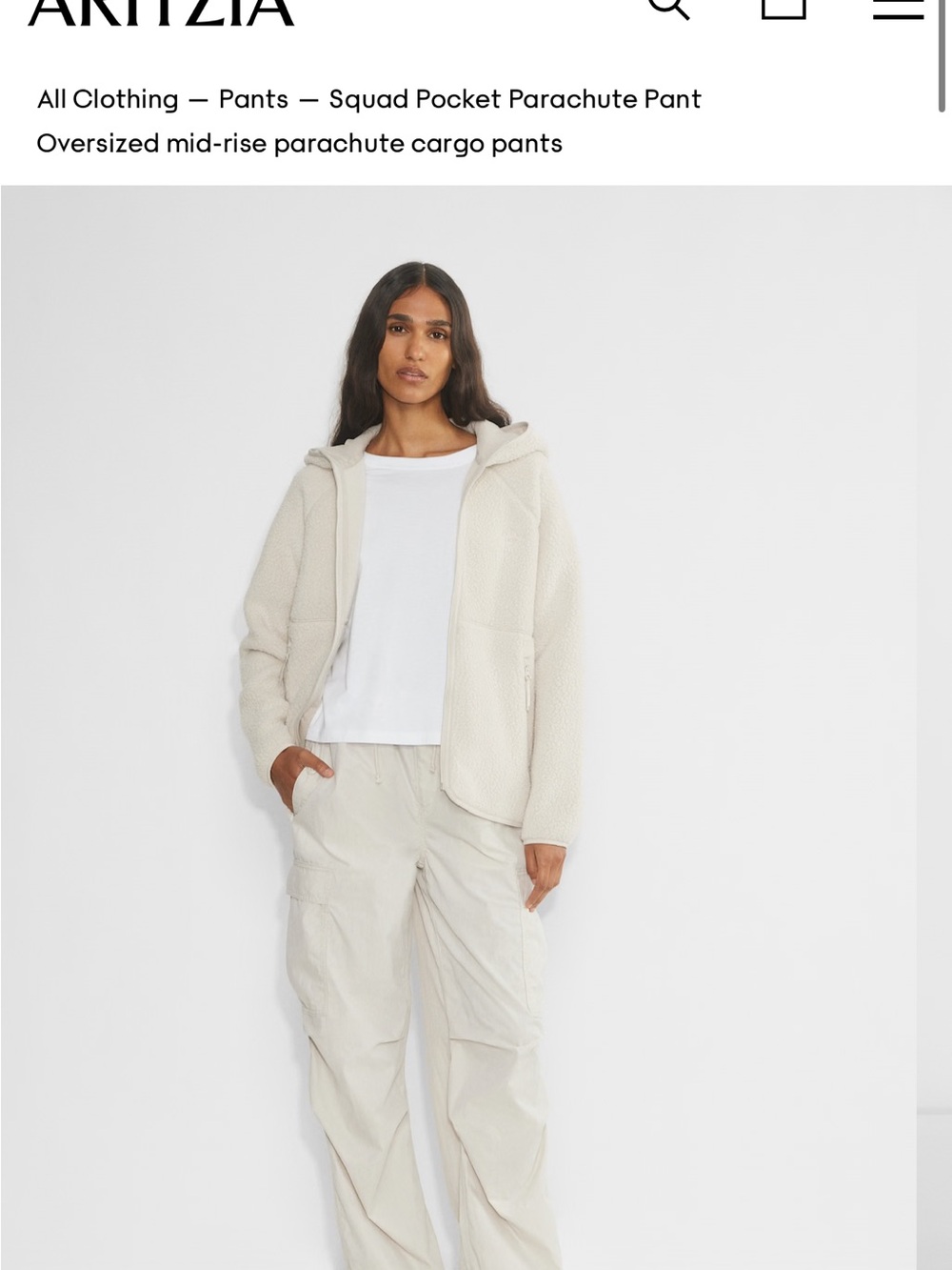 Aritzia Cream Teddy Sherpa Zip-Up Hoodie